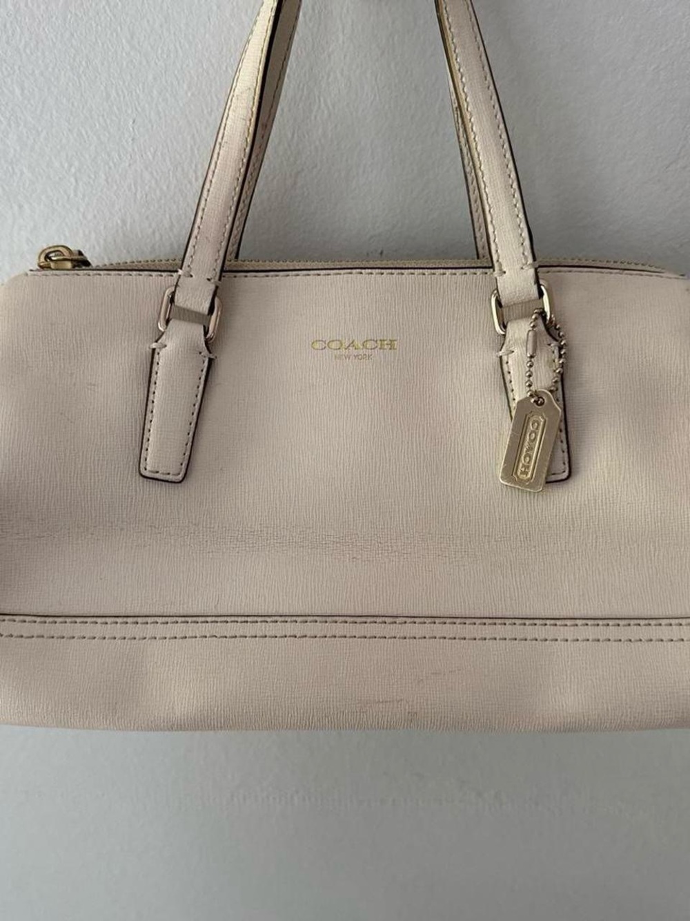 Coach White Leather Mini Hand Bag w/ Gold Hardware